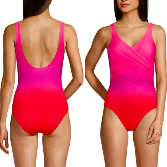 Lands end slender suit Pink and Red One-Piece Swimsuit - Picture 5 of 6